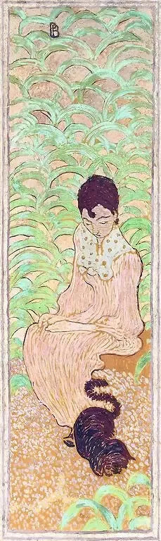 Naiset puutarhassa: istuva nainen kissan kanssa - Pierre Bonnard
