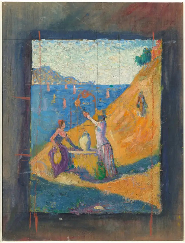 Naiset kaivolla. Luonnos III; Näkymä Saint-Tropez'n satamaan - Paul Signac