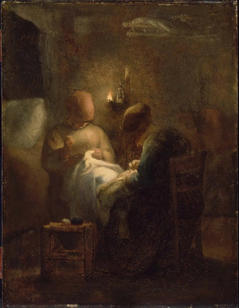 Naisten ompelemassa lampun valossa (Ilta) - Jean-François Millet