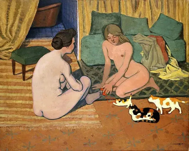 Naiset alasti kissojen kanssa - Félix Vallotton