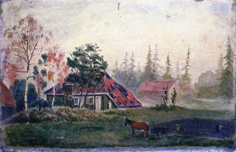 Hevostila ja Vaunu rakennusten edessä - Edvard Munch