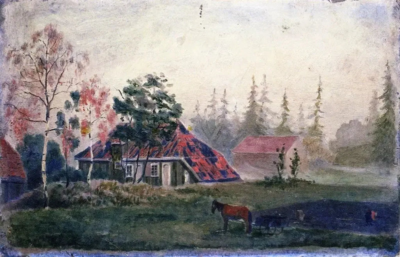 Hevostila ja Vaunu rakennusten edessä - Edvard Munch