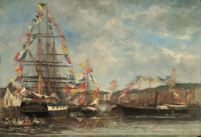 Juhla Honfleurin satamassa - Eugène Boudin