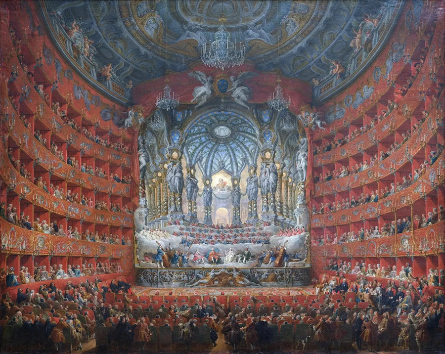 Musiikkijuhla järjestetty La Rochefoucauldin kardinaalin toimesta Rooman Argentine-teatterissa vuonna 1747 Louis XV:n pojan, Dauphinin, häissä