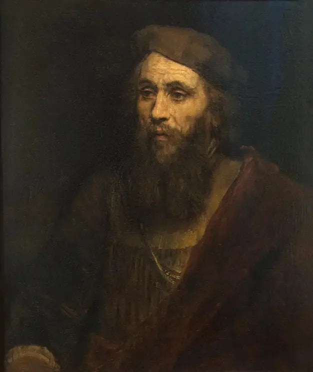 Puolivartalokuva partaisesta miehestä, joka käyttää berettiä - Rembrandt