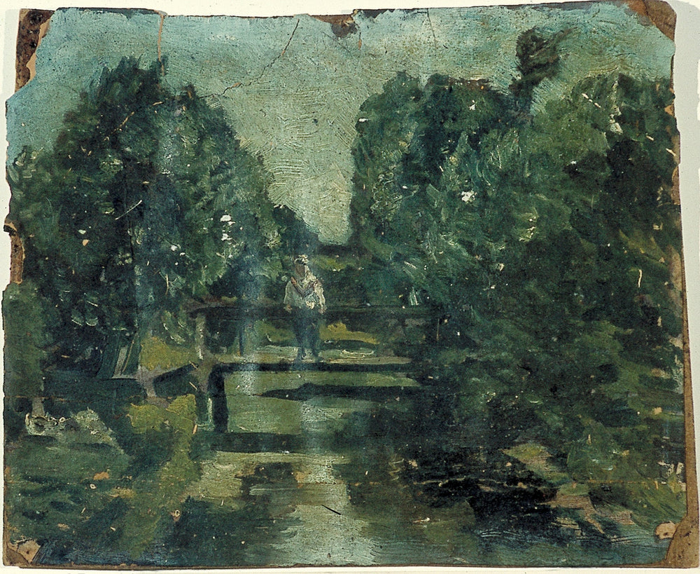 Figuur op brug in bos - Theo van Doesburg