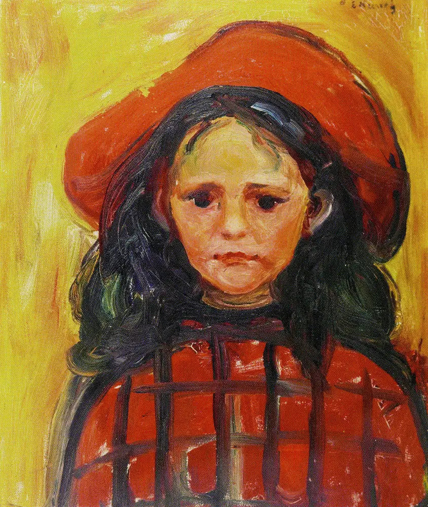 Punaisessa mekossa ja punaisessa hatussa oleva tyttö - Edvard Munch