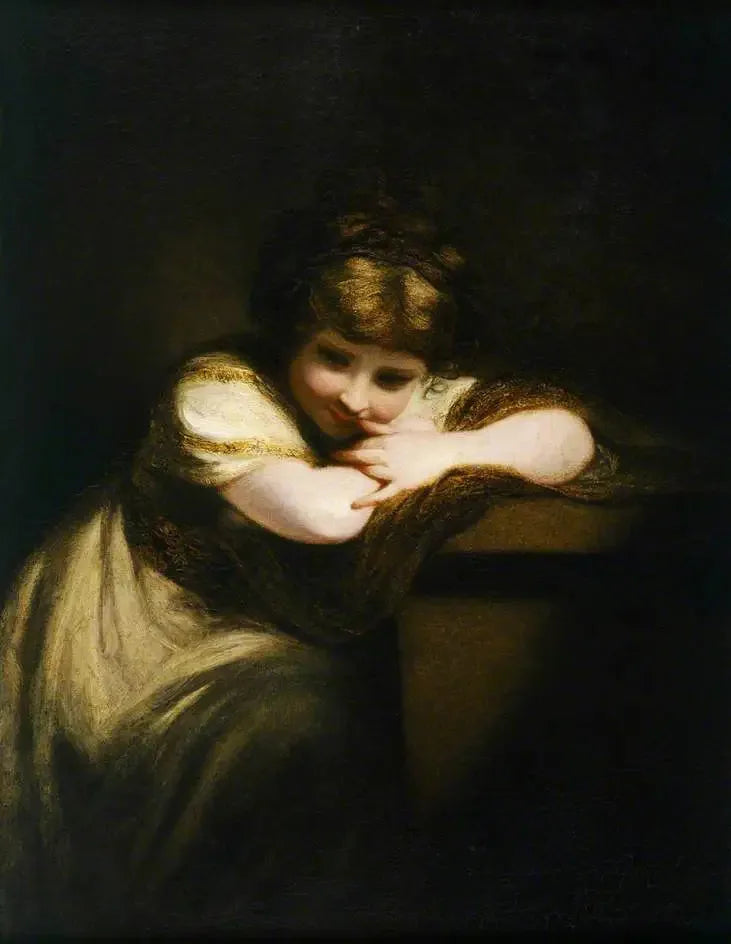 Tyttö nojaa jalustaan (Naurava tyttö) - Joshua Reynolds