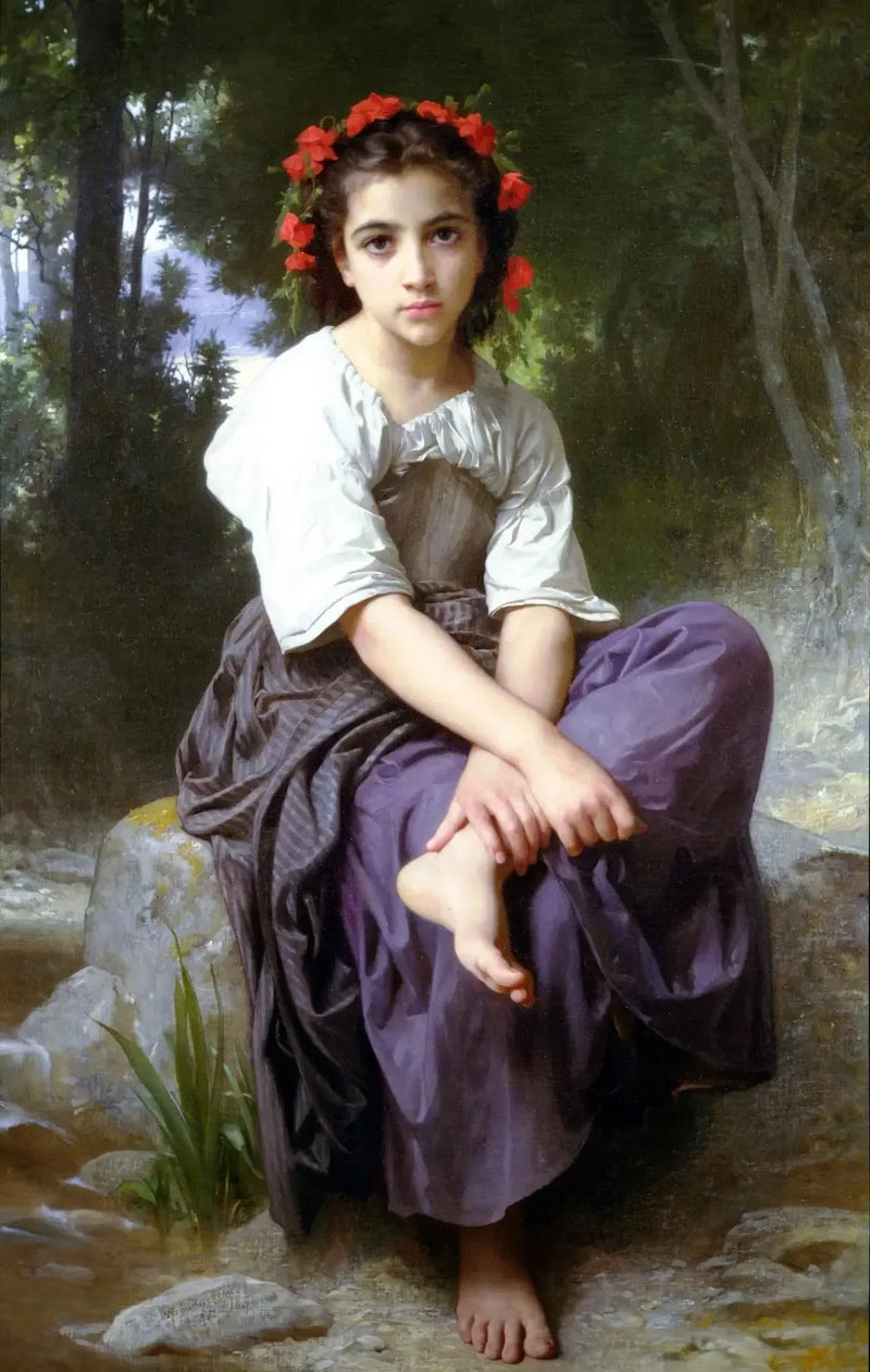Tyttö istuu joen rannalla - Bouguereau