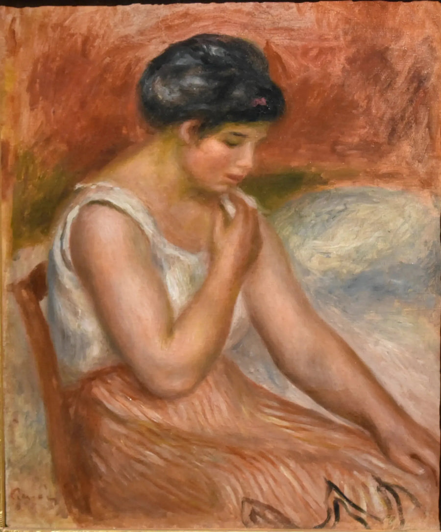 Istuva tyttö raidallisessa hameessa - Pierre-Auguste Renoir