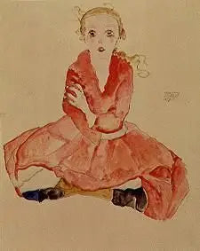Istuva tyttö (Sitzendes Mädchen) - Egon Schiele