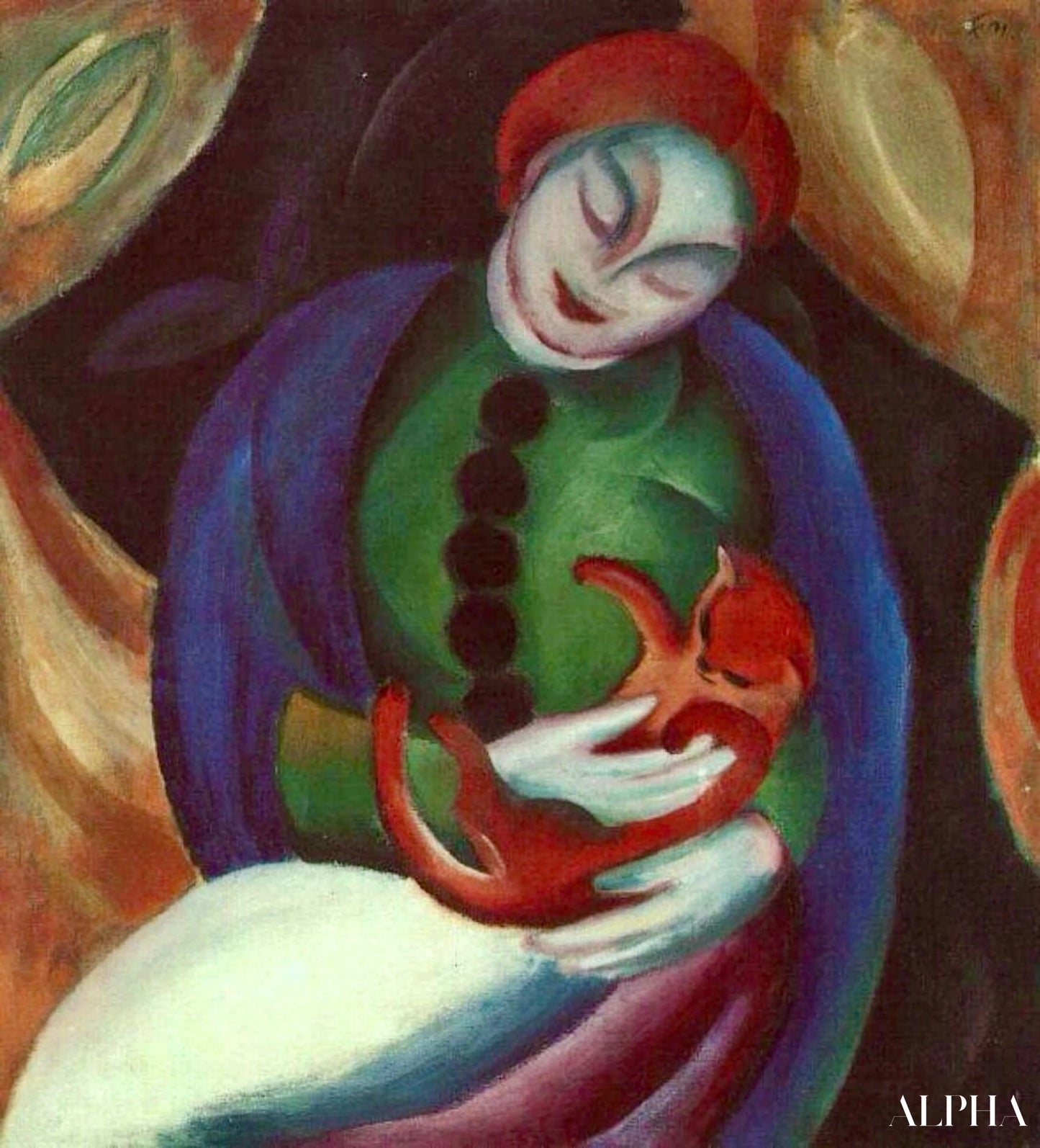 Kissa tytölle II - Franz Marc - Korkealaatuiset taulujen ja maalauksien reproduktiot