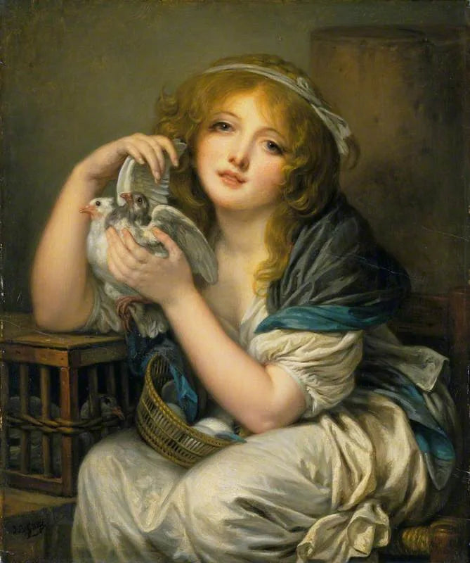 Pikkutyttö kyyhkysten kanssa - Jean-Baptiste Greuze