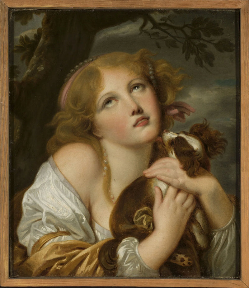 Tyttö koiran kanssa käsissään - Jean-Baptiste Greuze