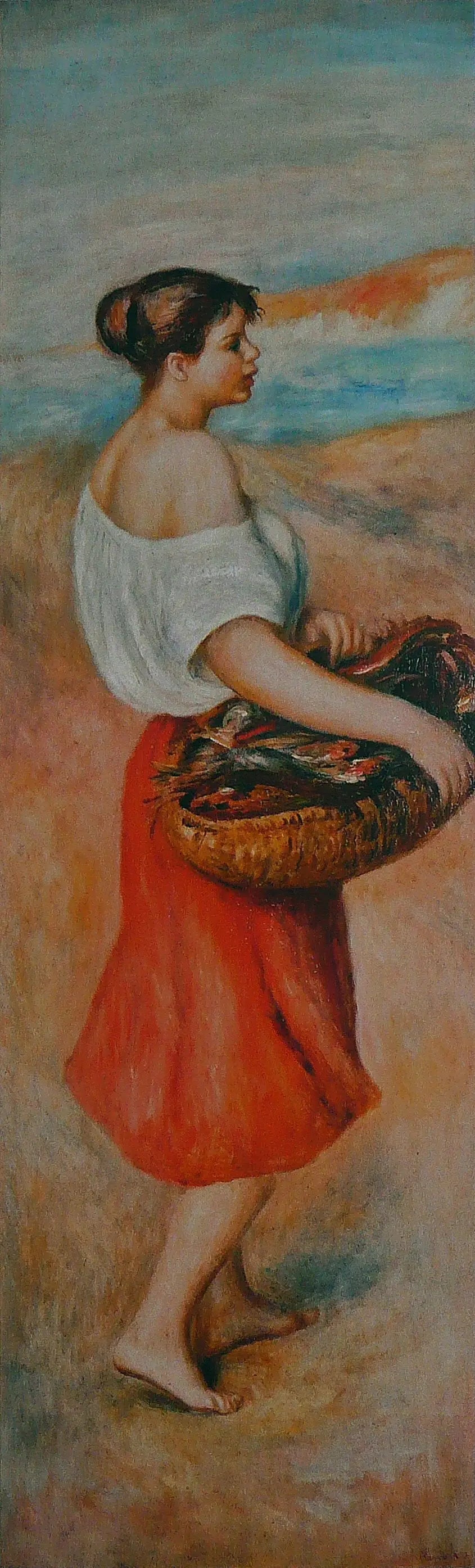 Fille avec un panier de poissons - Pierre-Auguste Renoir image 1 reproduction d’œuvre d’art à l’huile