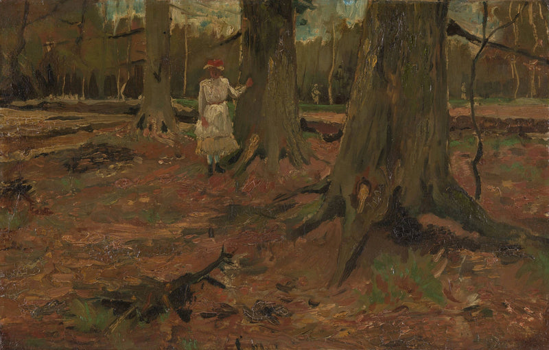 Valkoiseen pukeutunut tyttö metsässä - Vincent van Gogh