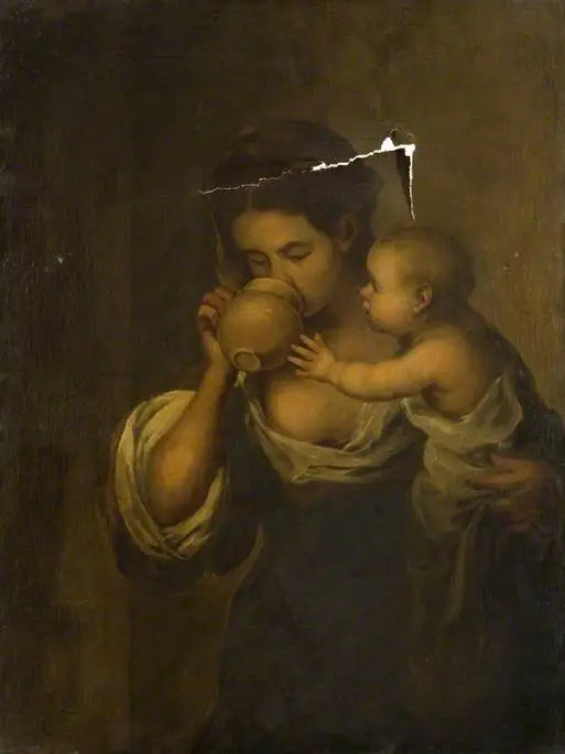 Tyttö juomassa lapsen kanssa sylissään - Bartolomé Esteban Murillo
