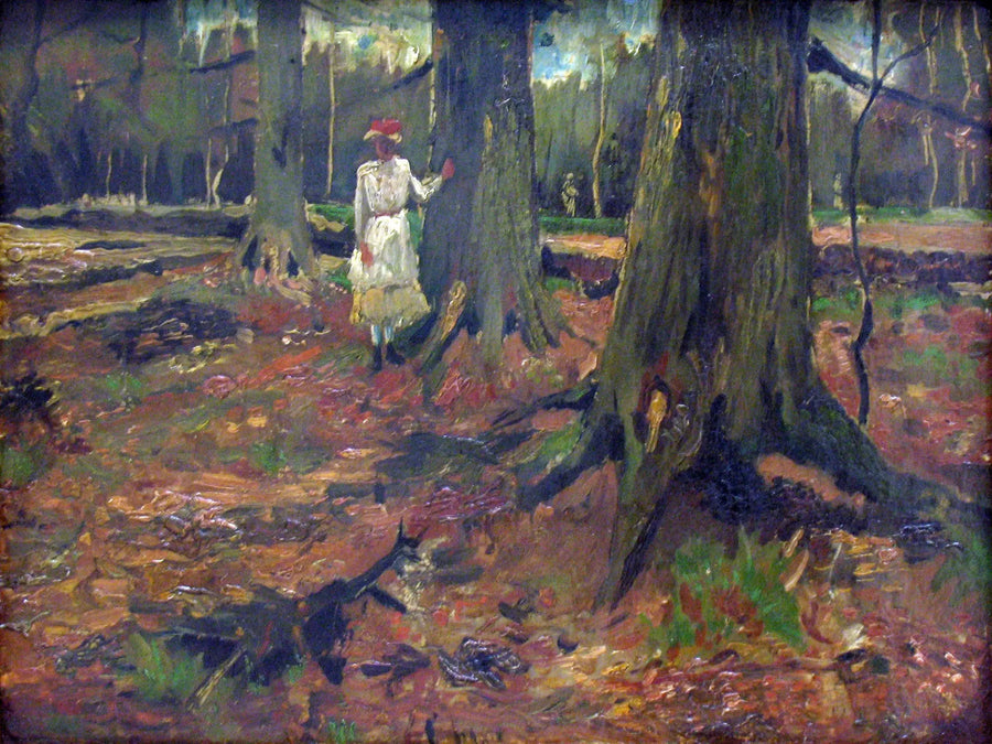 Valkoiseen pukeutunut tyttö metsässä - Vincent van Gogh