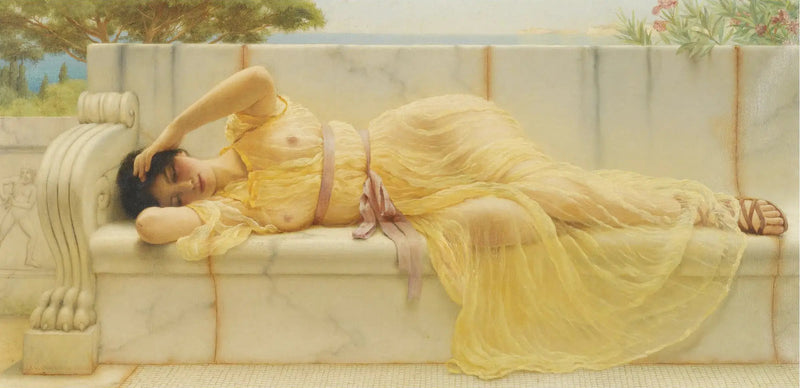 Tyttö keltaisessa verhoilussa - John William Godward