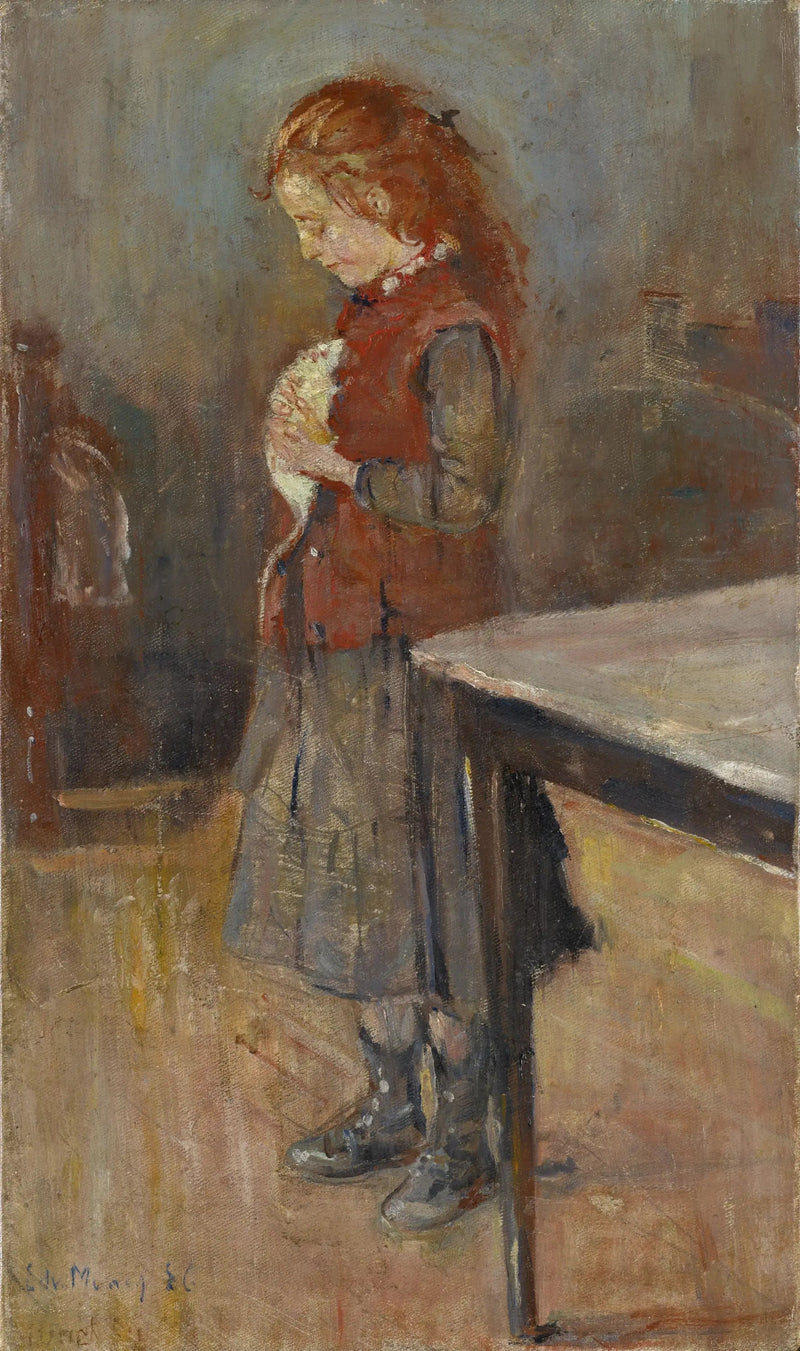 Punahiuksinen tyttö valkoisen rotan kanssa - Edvard Munch