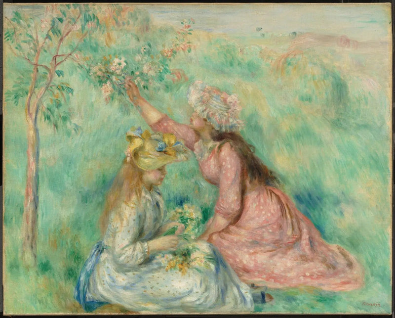 Tyttöjä poimimassa kukkia niityllä - Pierre-Auguste Renoir