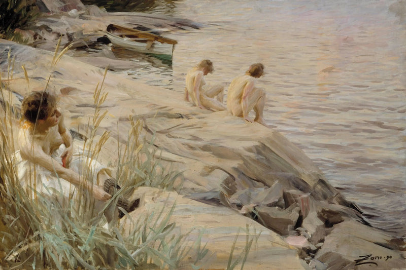 Tytöt uiskentelemassa ulkona; Tytöt uiskentelemassa ulkona; Ulkona - Anders Zorn