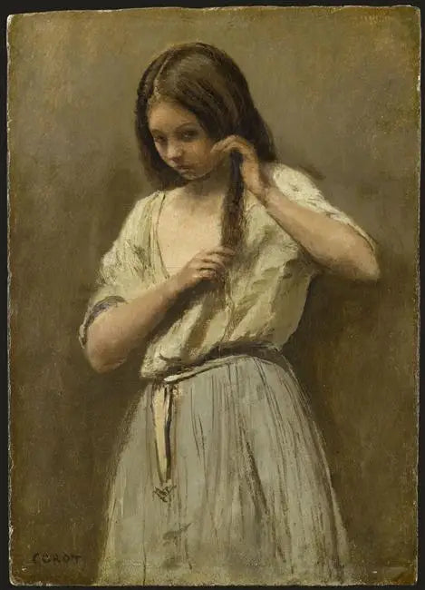 Tyttö kylpyhuoneessaan - Jean-Baptiste Camille Corot