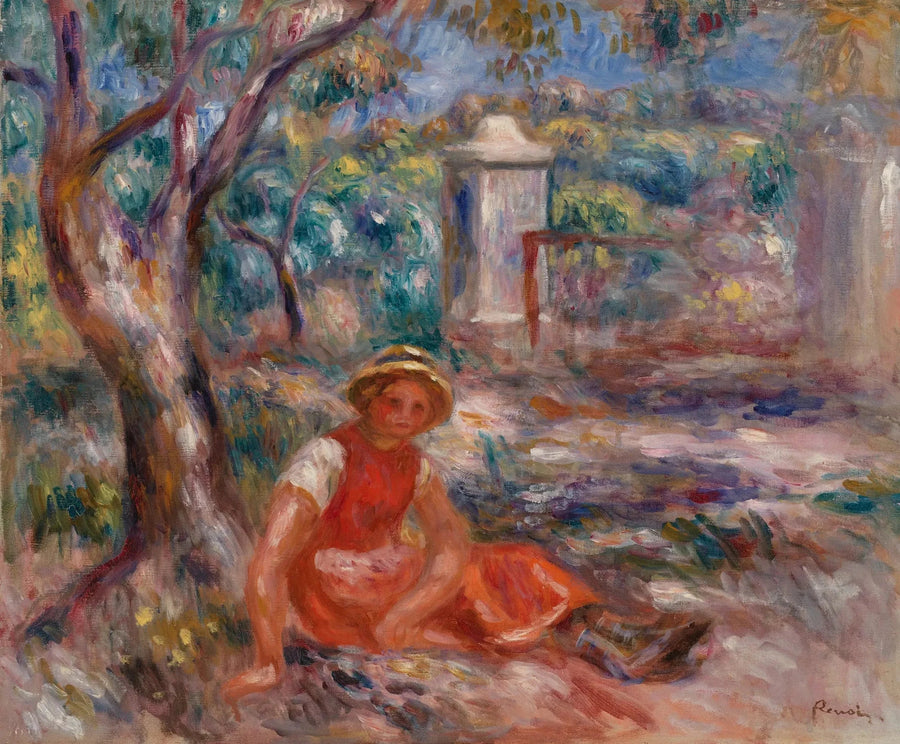 Tyttö puun juurella (Tyttö puun juurella) - Pierre-Auguste Renoir