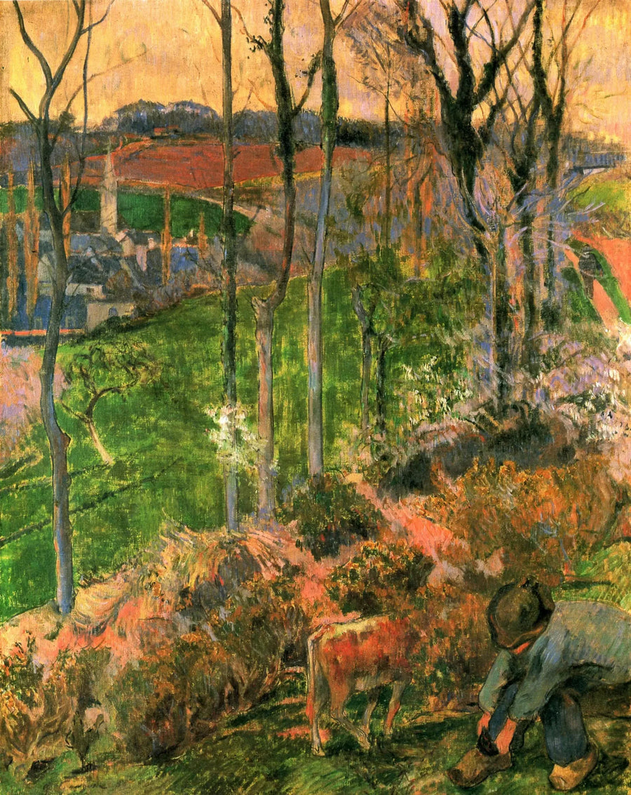Talven loppu Pont-Avenissa, breton ja vasikka; tai Pieni breton, joka järjestää kenkänsä - Paul Gauguin