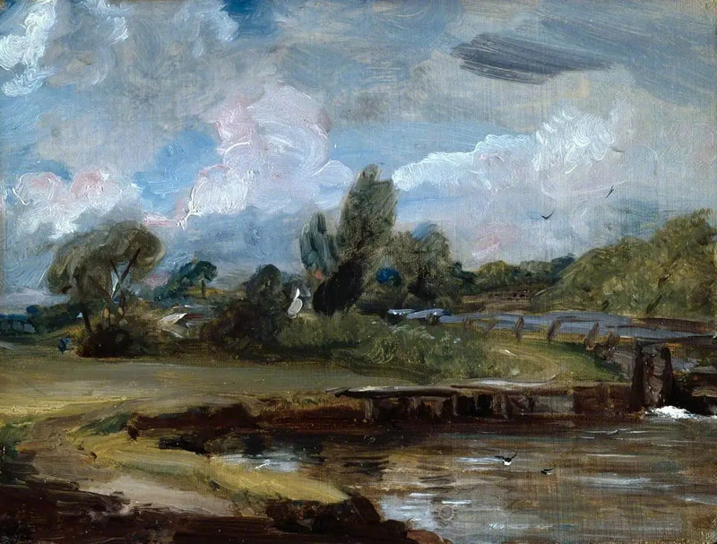 Flatford Lock, polku joen rannalla - John Constable