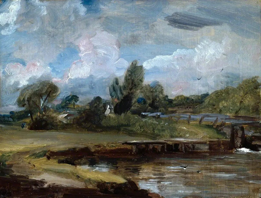 Flatford Lock, polku joen rannalla - John Constable