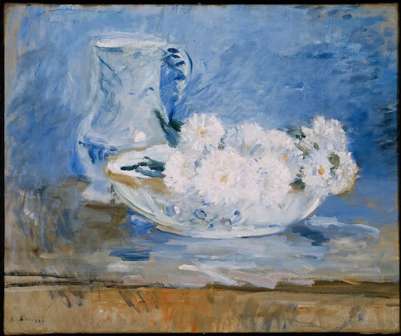 Valkoiset kukat kulhossa - Berthe Morisot