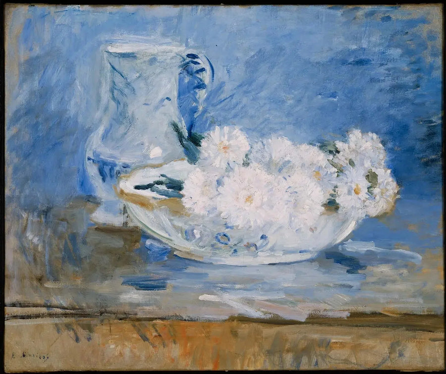 Valkoiset kukat kulhossa - Berthe Morisot