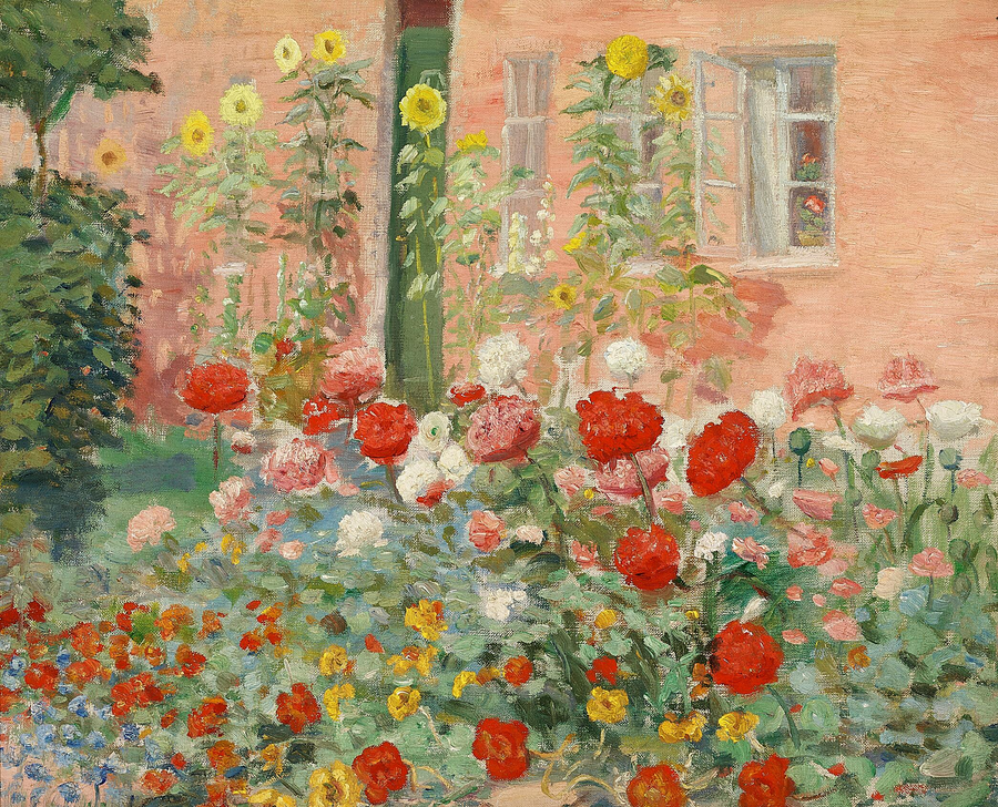 Kukkia Ancher-perheen puutarhassa Markvejissa Skagenissa. -Anna Ancher