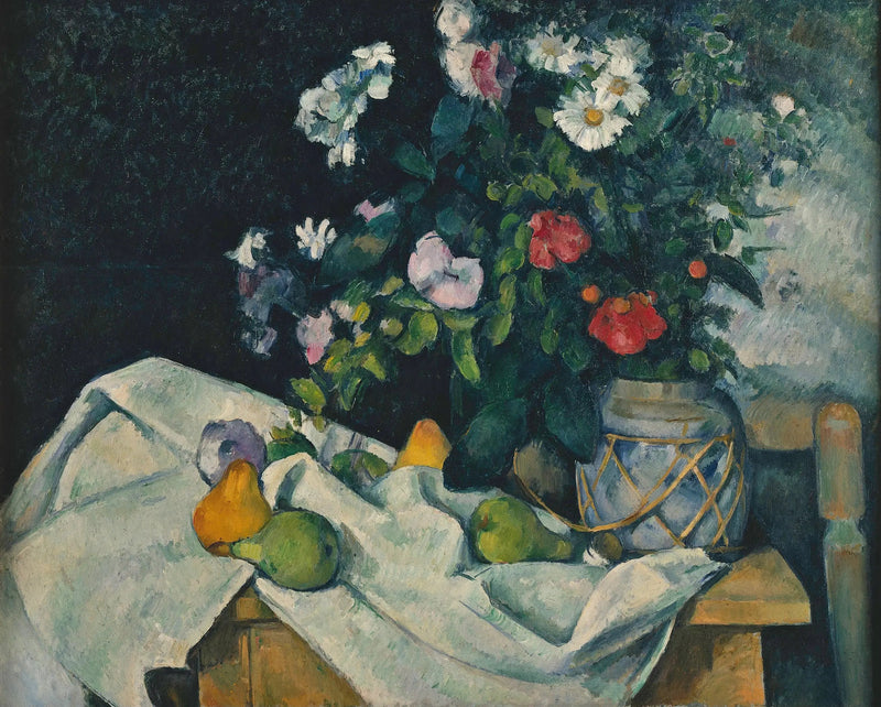 Kukkia inkivääriruukussa ja hedelmiä - Paul Cézanne