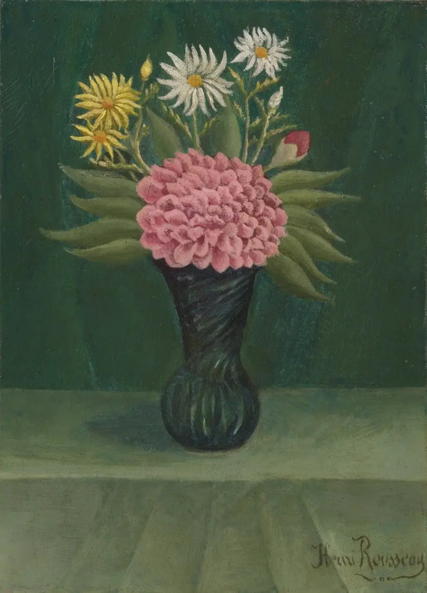 Kukat ja daaliat maljakossa - Henri Rousseau