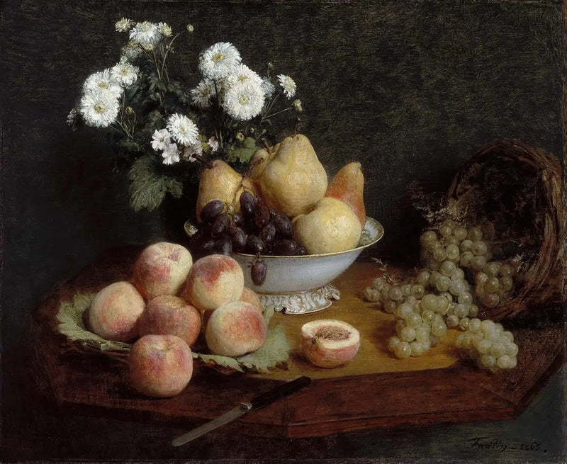 Kukat ja hedelmät pöydällä - Henri Fantin-Latour