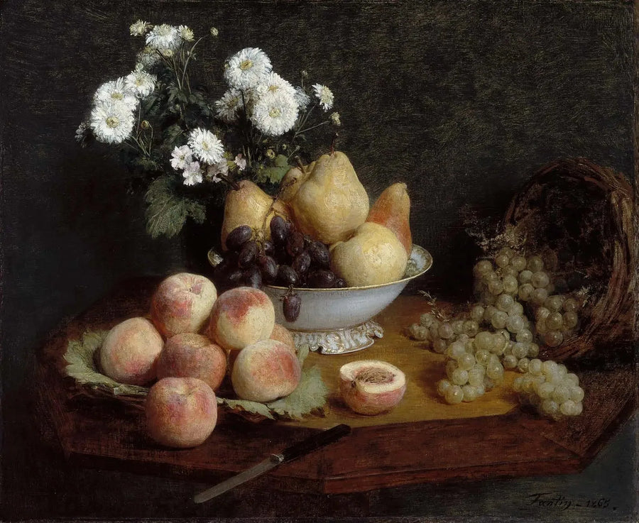 Kukat ja hedelmät pöydällä - Henri Fantin-Latour