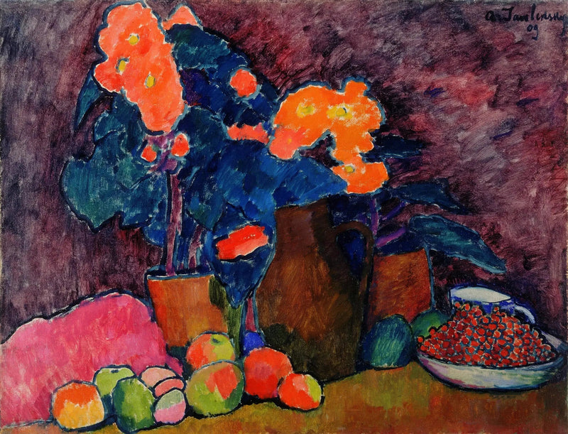 Kukat, hedelmät ja kannu - Alexej von Jawlensky
