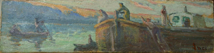 Flodlandskap med vagn och bebis - Maximilien Luce