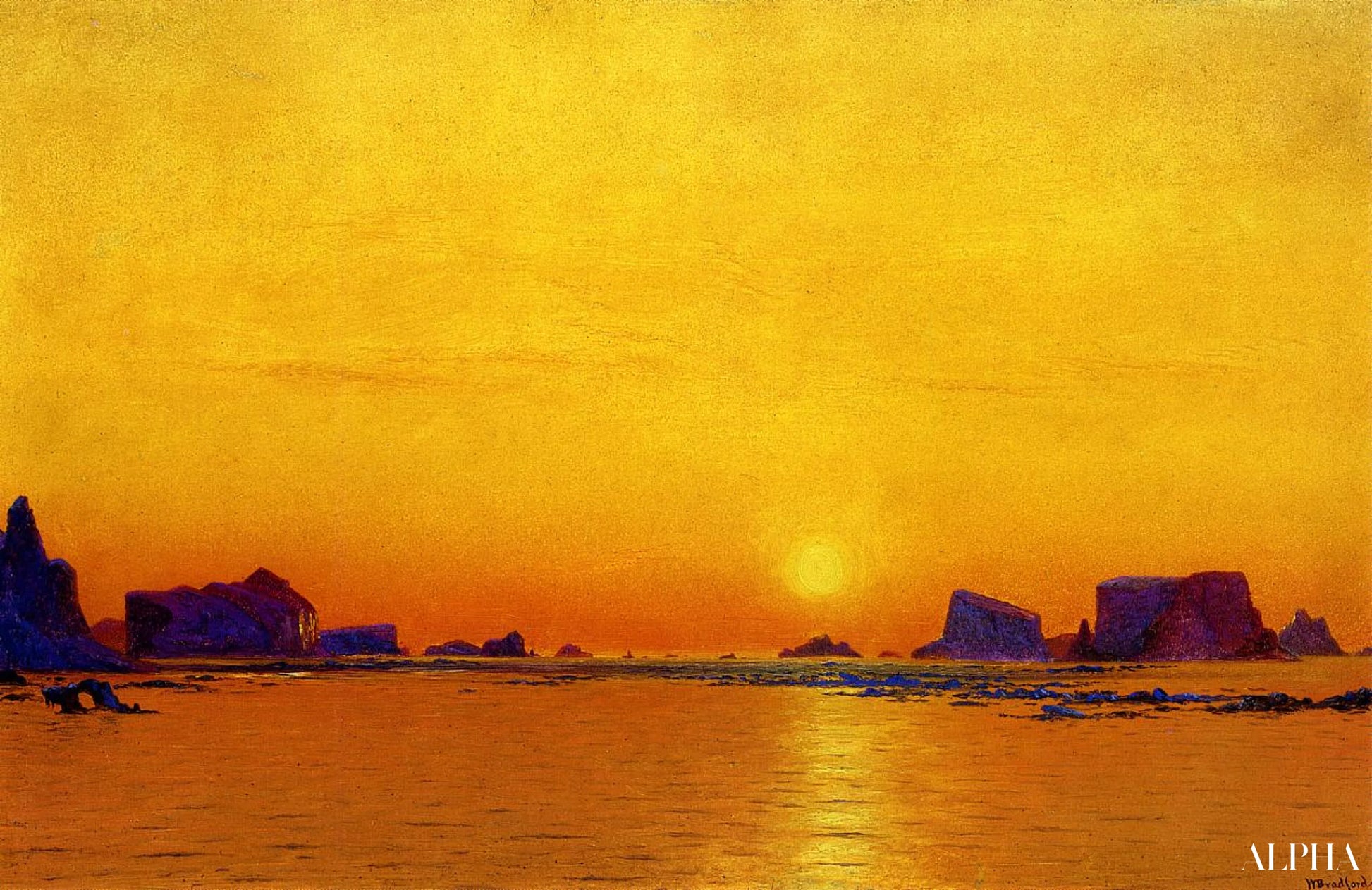 Jäätikönlautat keskiyön auringon alla, 1869 - William Bradford - Taulujen ja korkealaatuisten maalauksien reproduktiot