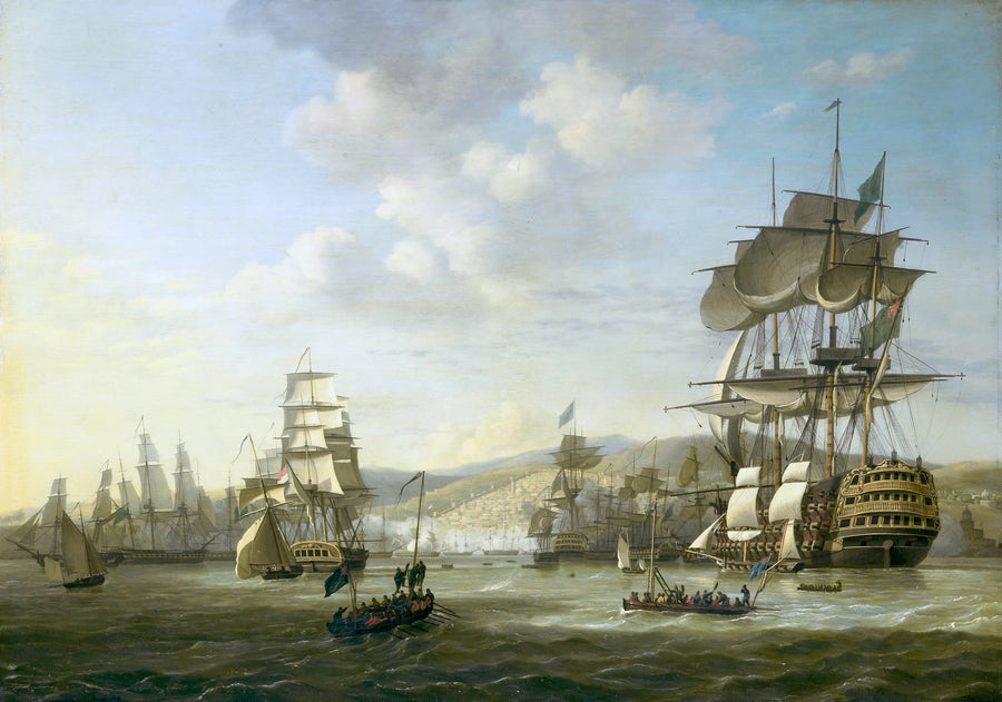 La flotte anglo-néerlandaise dans la baie d'Alger en soutien à l'ultimatum pour libérer les esclaves blancs, le 26 août 1816. - Nicolaas Baur