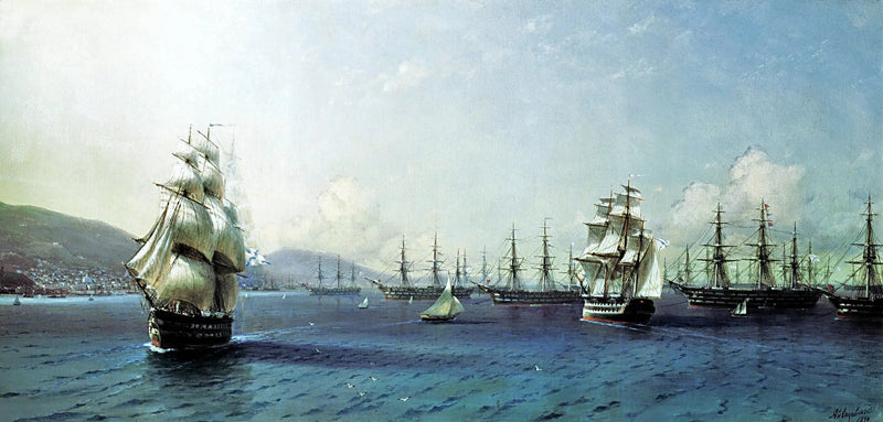 Mustanmeren laivasto Théodosiassa lahden edustalla, juuri ennen Krimin sotaa - Ivan Aïvazovski