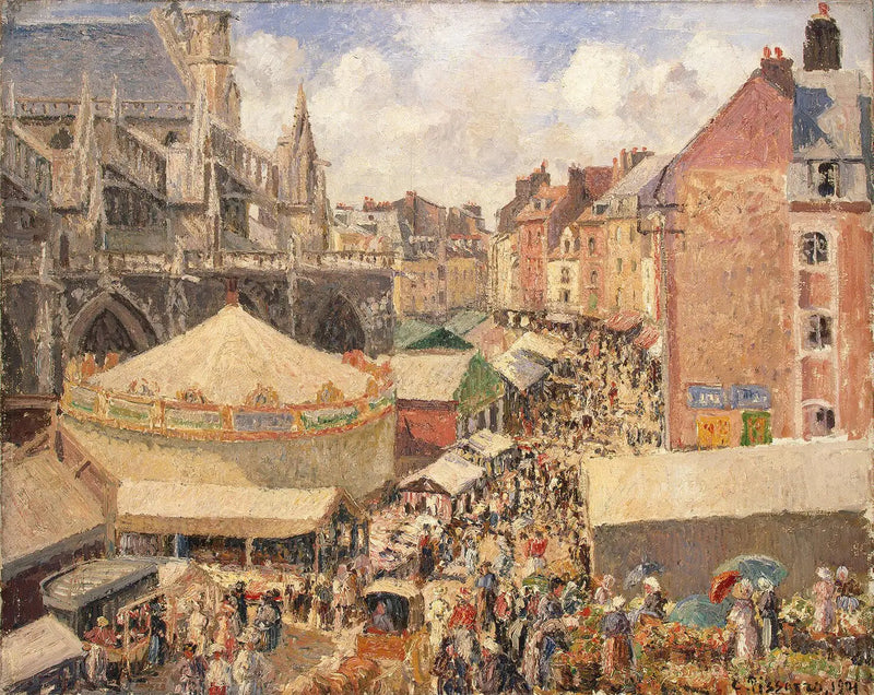 Dieppen markkinat, aurinkoinen aamu - Camille Pissarro