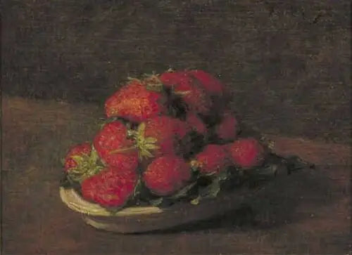 Mansikat pienen posliinilautasen päällä - Henri Fantin-Latour