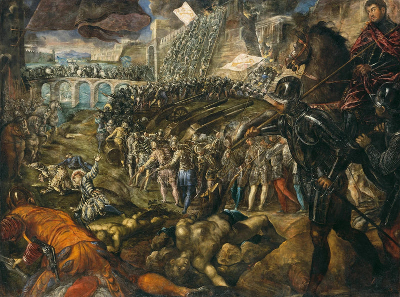 Frédéric II valloittaa Parmaa vuonna 1521. Tintoretton maalaus, 1578/79, hänen pojalleen Guillaume - Jacopo Tintoretto