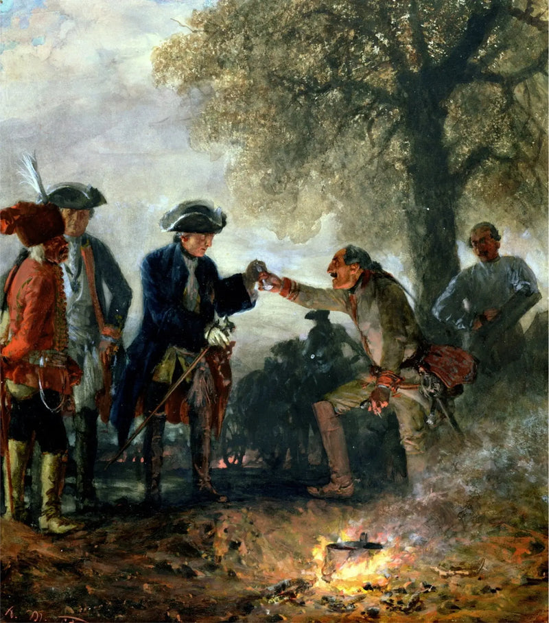 Frédéric Suuri Zietenin kanssa leirissä - Adolph von Menzel