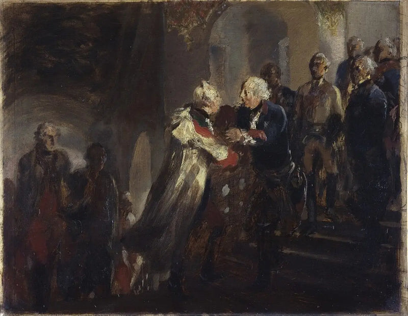 Frédéric Suuri ja keisari Joseph II tapaavat Nysassa vuonna 1769 (Luonnos) - Adolph von Menzel