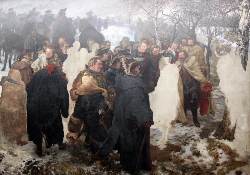 Frédéric Suuri puhuu kenraaleilleen ennen Leuthenin taistelua vuonna 1757 - Adolph von Menzel