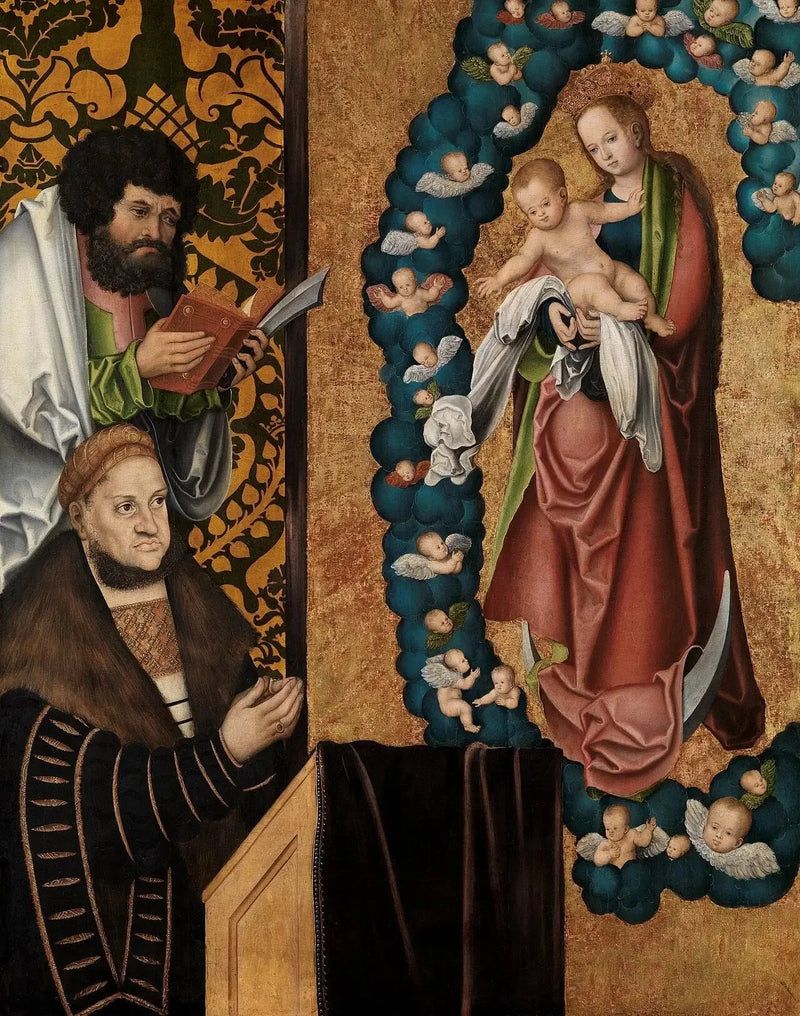 Frédéric le Sage kunnioituksessa Apokalyptisen Jumalansynnyttäjän edessä - Lucas Cranach vanhempi